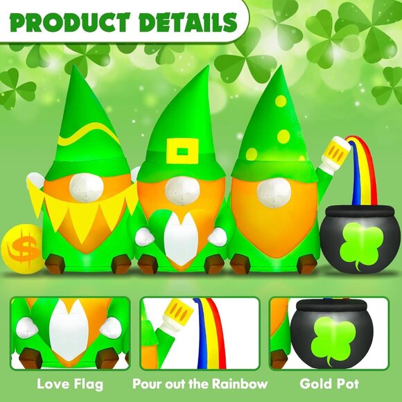 St Patricks Day Inflatables Outdoor Decor with Leprechauns and Rainbows - Picture 3 of 9